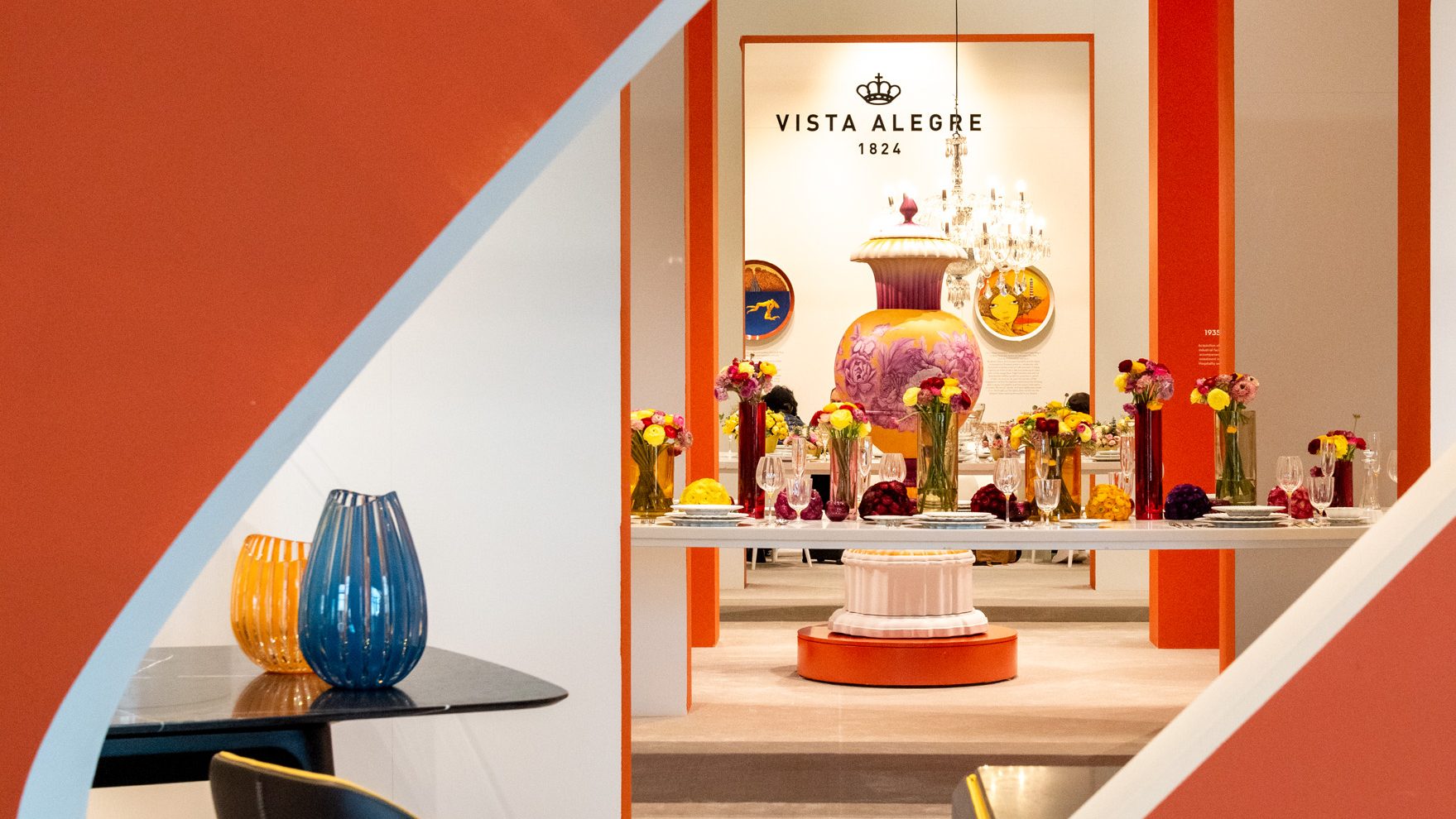 Vases on the tables of an exhibition stand at Ambiente